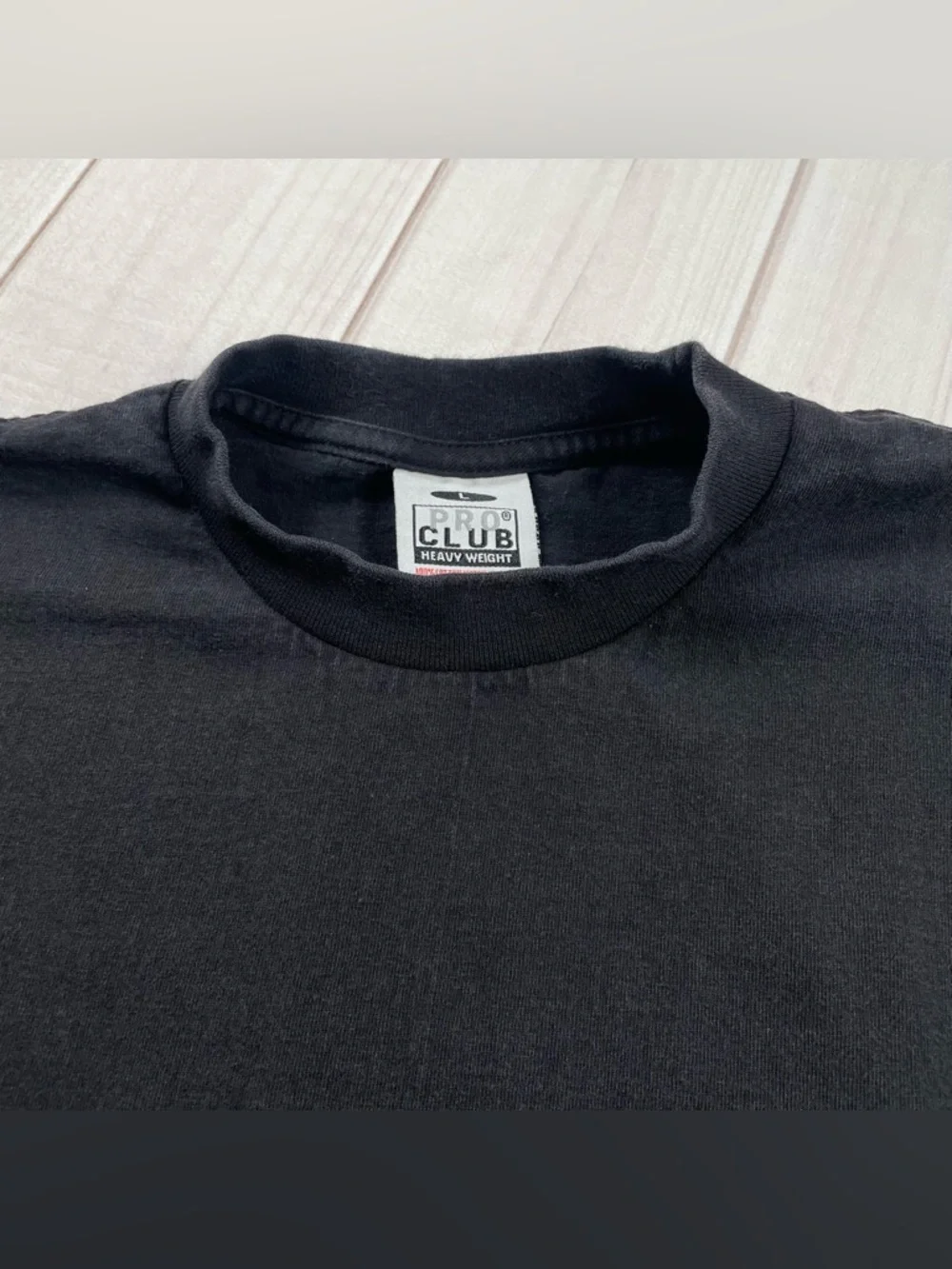 Vintage Pro Club T Shirt Mens L Black Crew Blank Tee Heavyweight Made in USA 90s - Picture 5 of 10